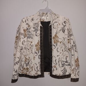 Coldwater Creek women's open cardigan jacket floral cream size large lin…